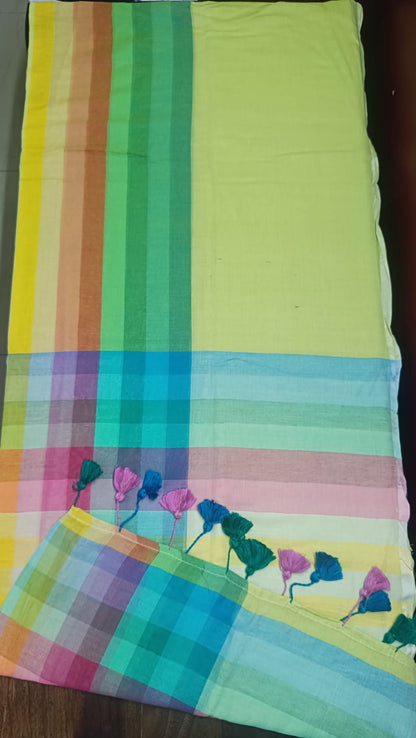 Mul Cotton Rainbow Saree - Yellow