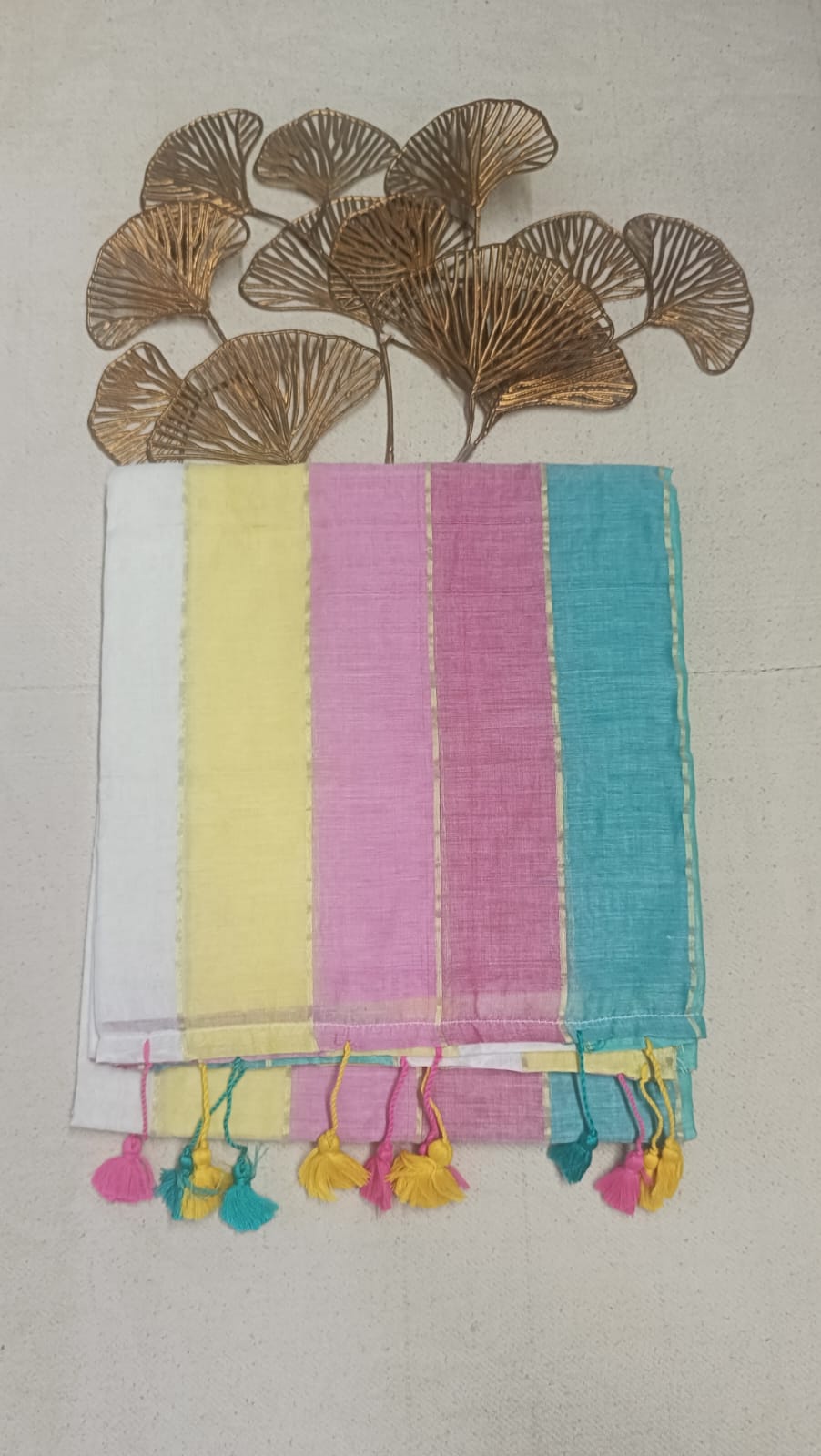 Mul Cotton Saree with zari lines - Rainbow Hues