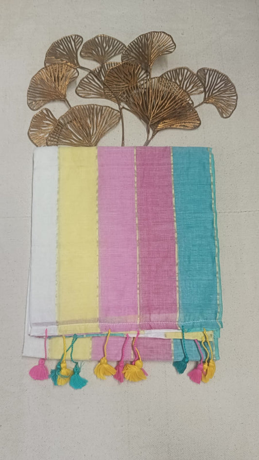 Mul Cotton Saree with zari lines - Rainbow Hues
