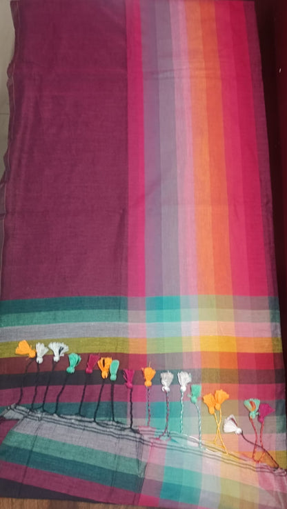 Mul Cotton Rainbow Saree - Maroon