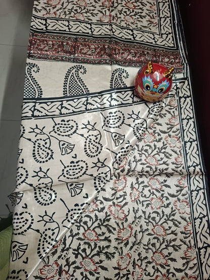 Gajji Silk Tissue Patta Bagru Print Saree