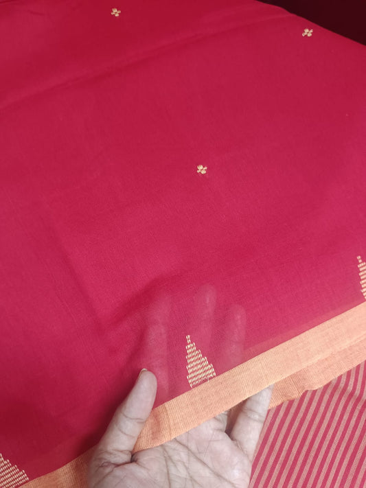 Bengal Cotton Jamdani Booti Saree - Red