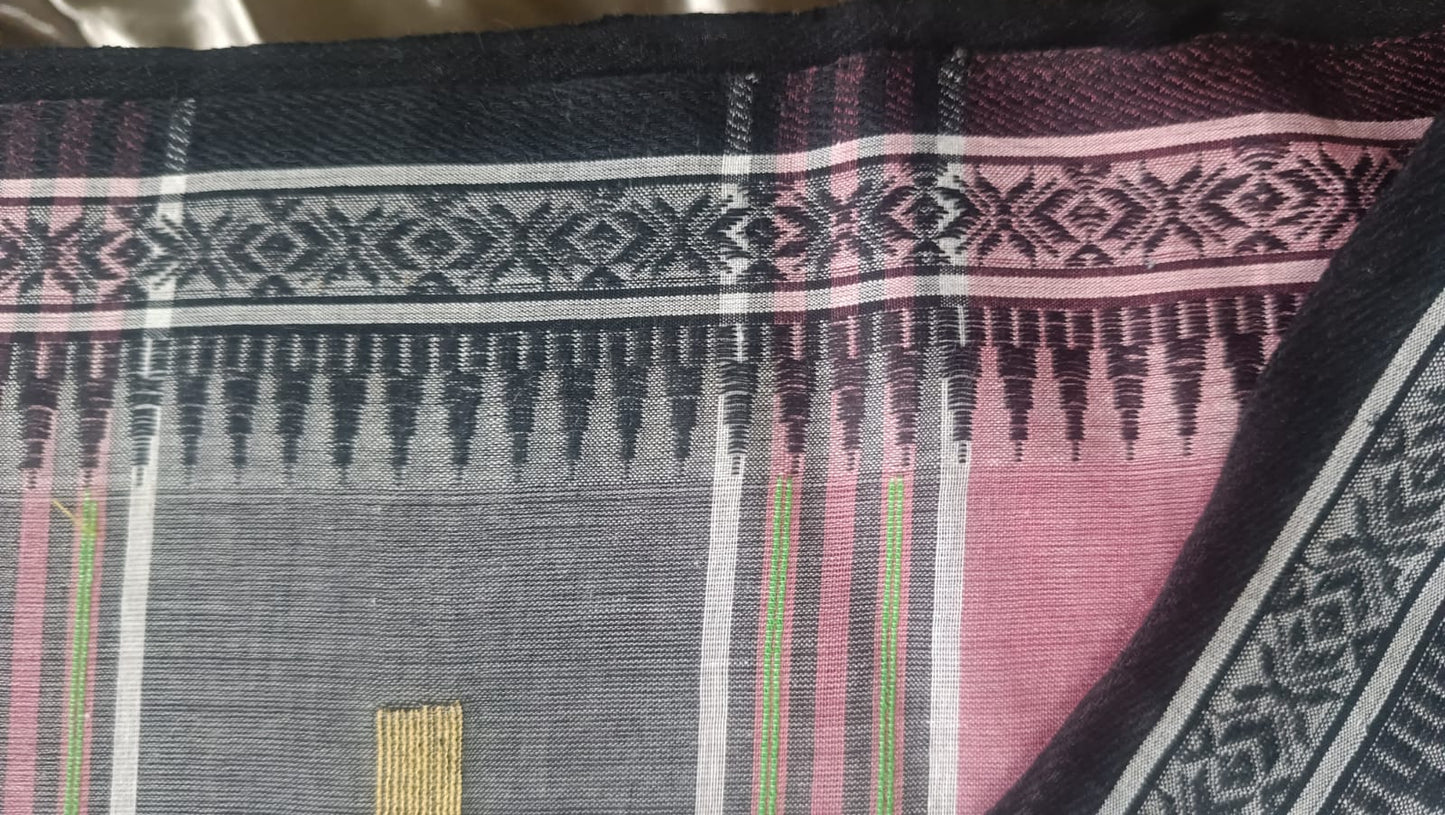 Soft Handloom Cotton with Temple Border - Pastel Pink
