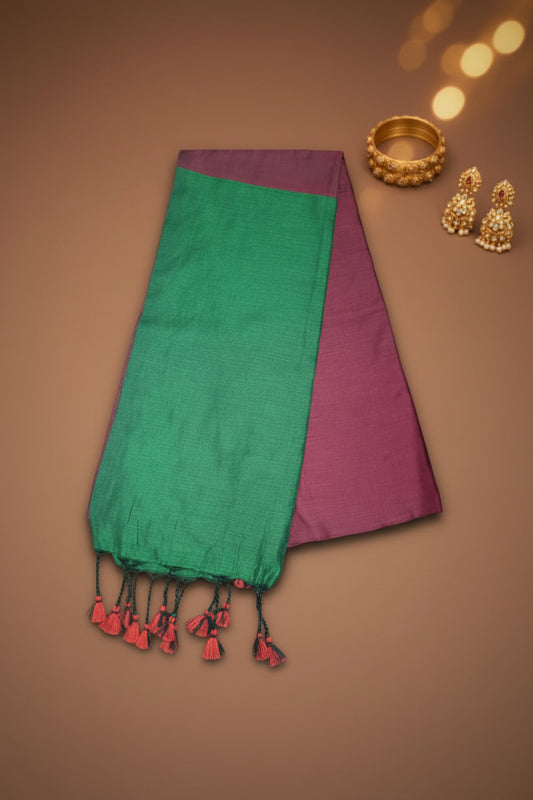 Half and Half Handloom Saree - Dark Maroon with Dark Green Pallu