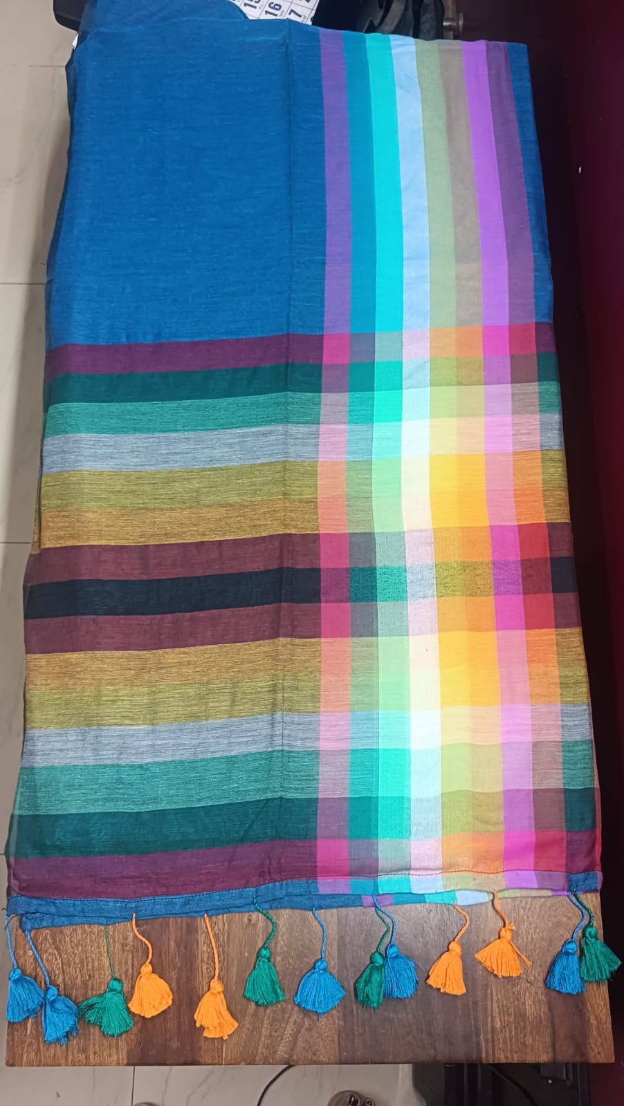 Mul Cotton Rainbow Saree - Blue
