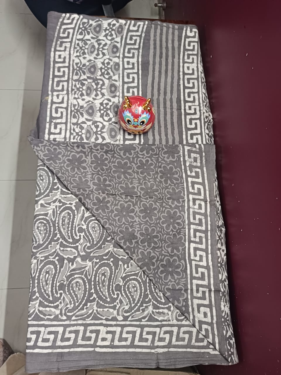 Cotton Jaipur Block Dabu Print Saree - Brownish Grey