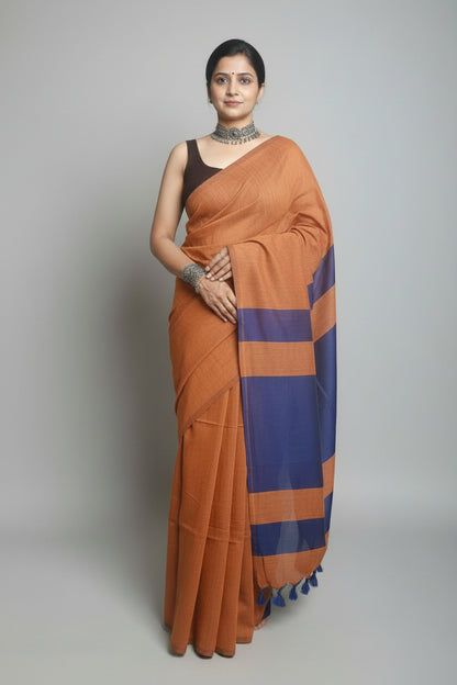 Khadi Vertical Stripes - Orange Navy