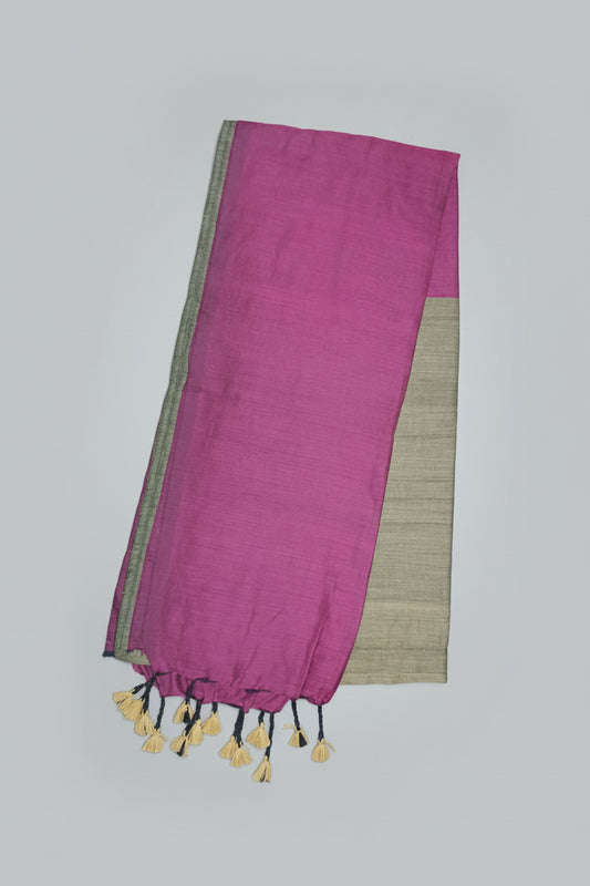 Half and Half Handloom Saree - Brown with Dark Magenta Pallu