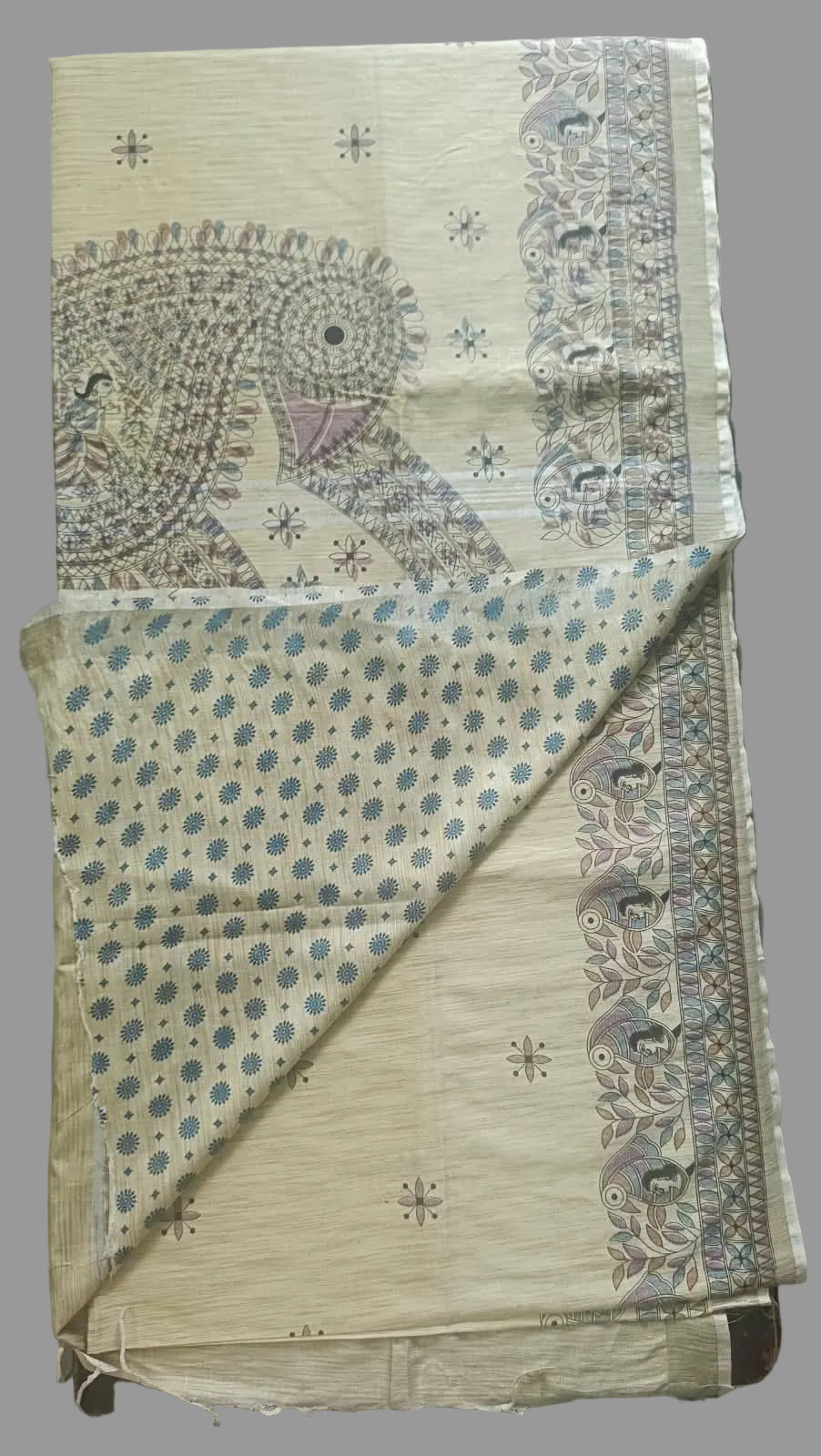 Khadi Cotton Saree - Madhubani Print