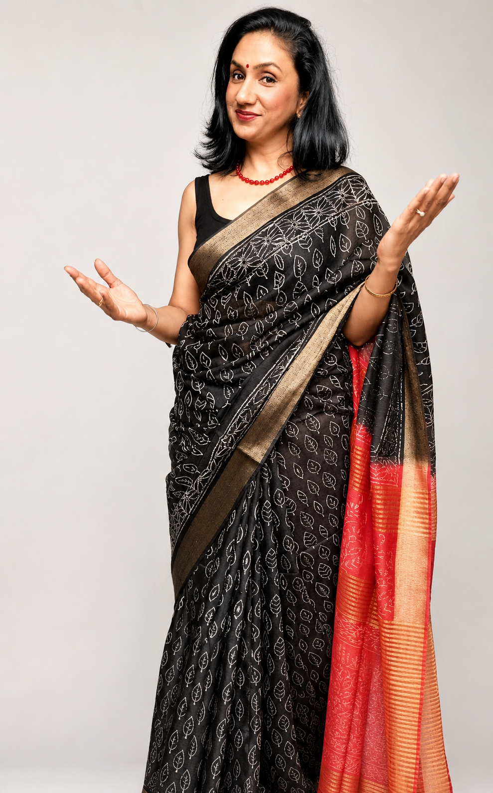 Art Linen Hand Block Print Saree - Black
