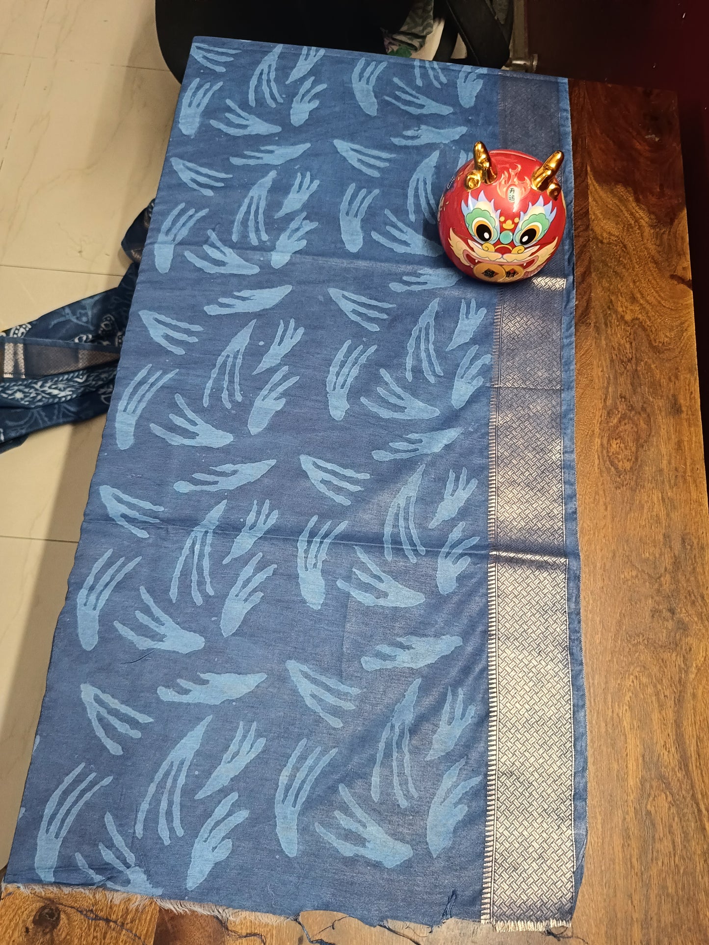 Art Silk Maheshwari Dabu Indigo Print - Liva Fabric