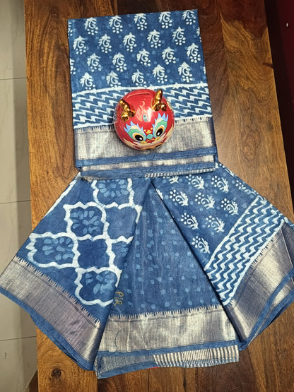 Art Silk Maheshwari Dabu Indigo Print - Liva Fabric