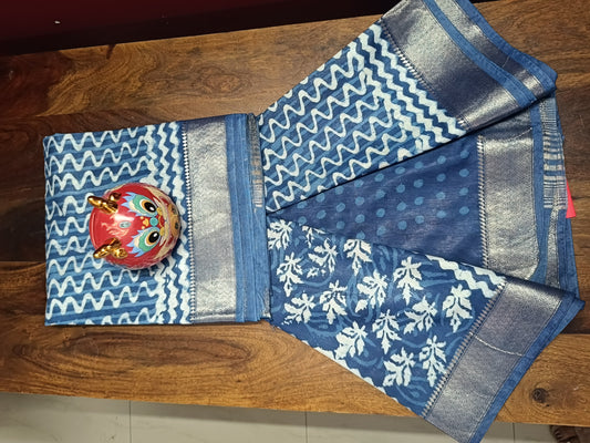 Art Silk Maheshwari Dabu Indigo Print - Liva Fabric