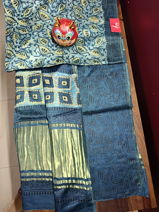 Gaji Silk Lagdi Patta Multani Print Saree - Blue