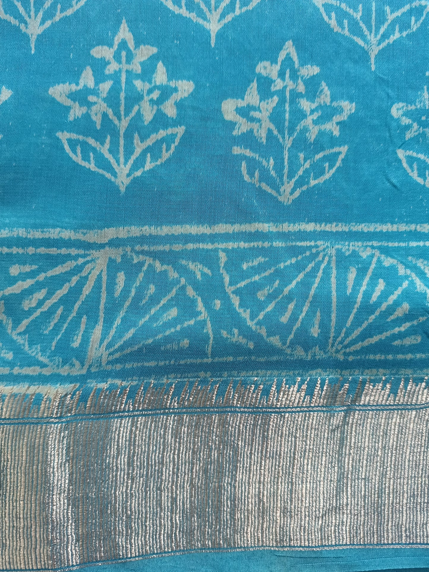 Art Silk Maheshwari Hand Block Print Saree - Sky Blue