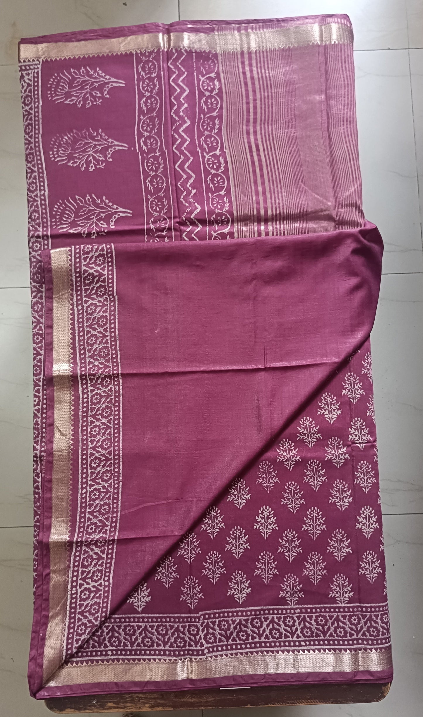 Art Silk Maheshwari Hand Block Print Saree - Pink