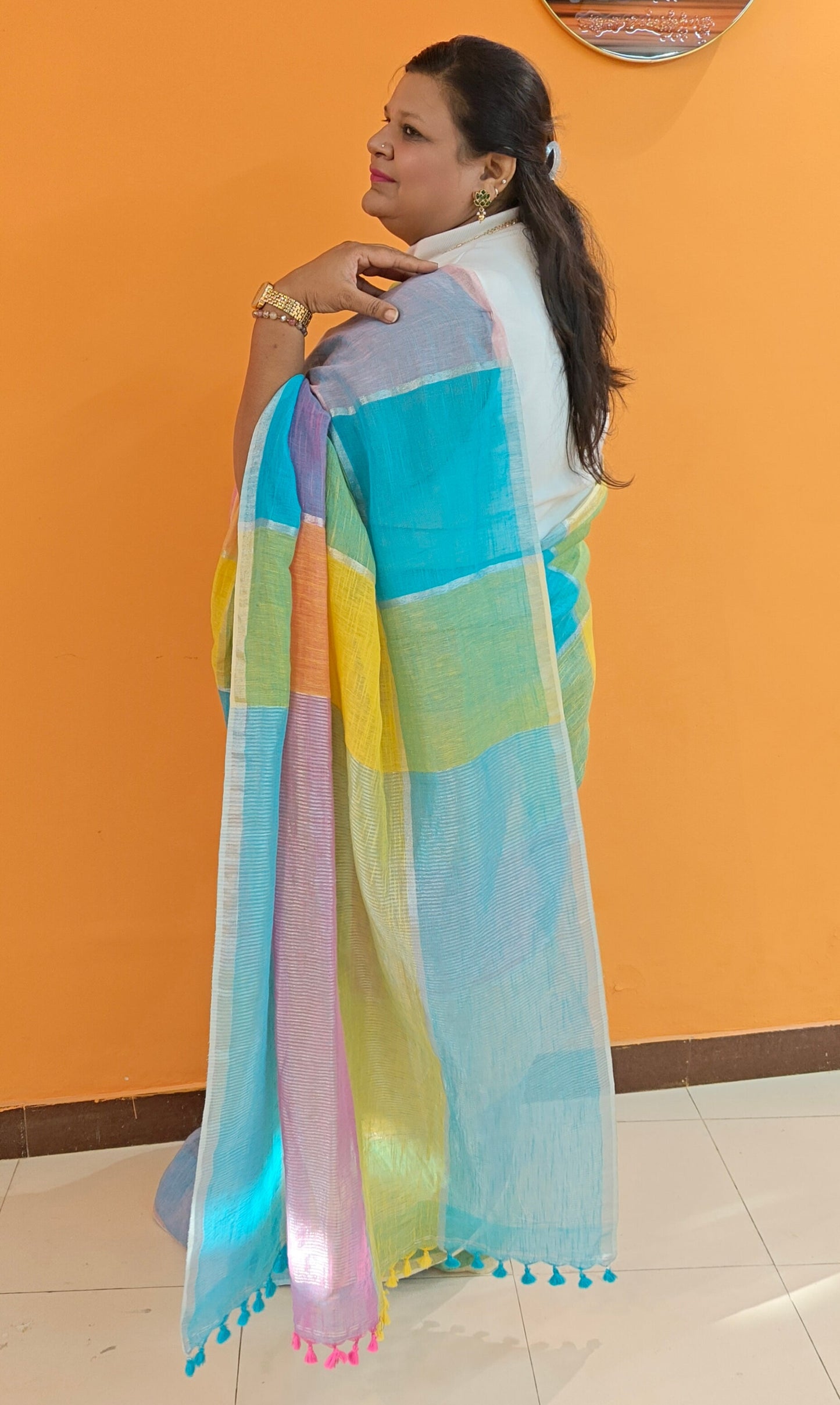 Pure Linen Saree - Candy Floss