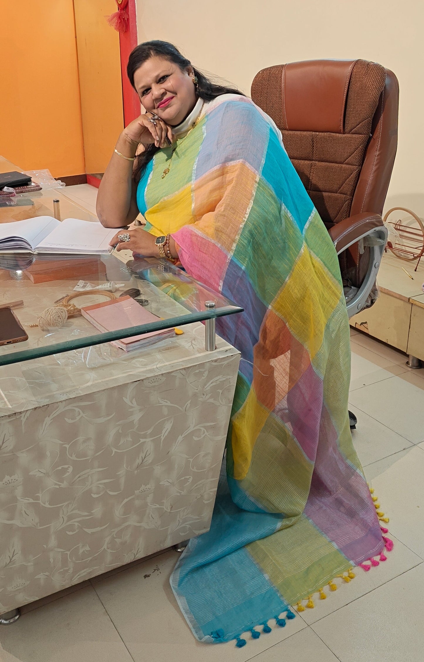 Pure Linen Saree - Candy Floss