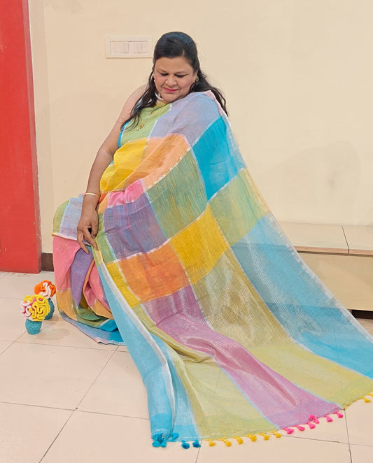 Pure Linen Saree - Candy Floss