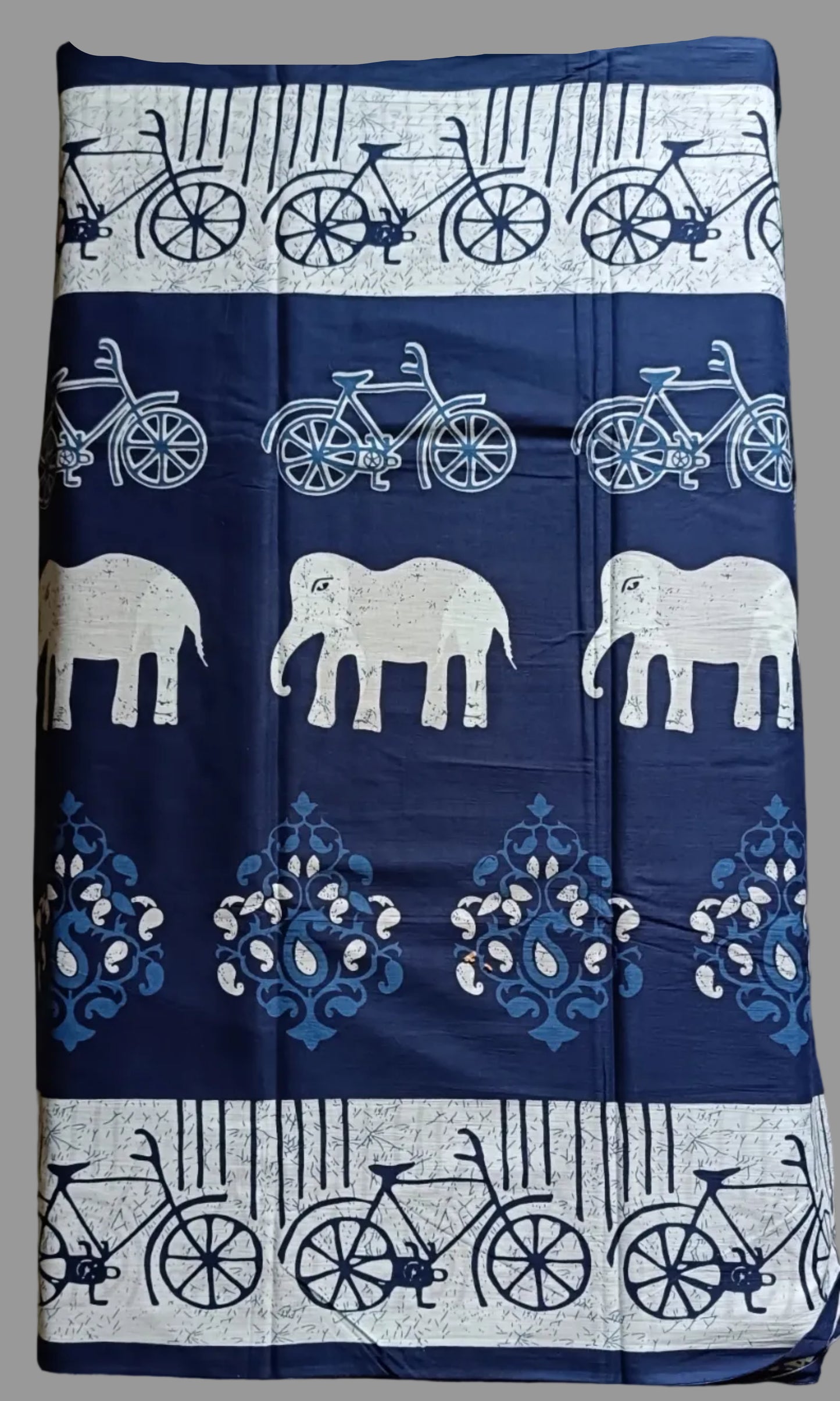 Pure Mulmul Cotton - Hand Block Printed Saree - Bicycle