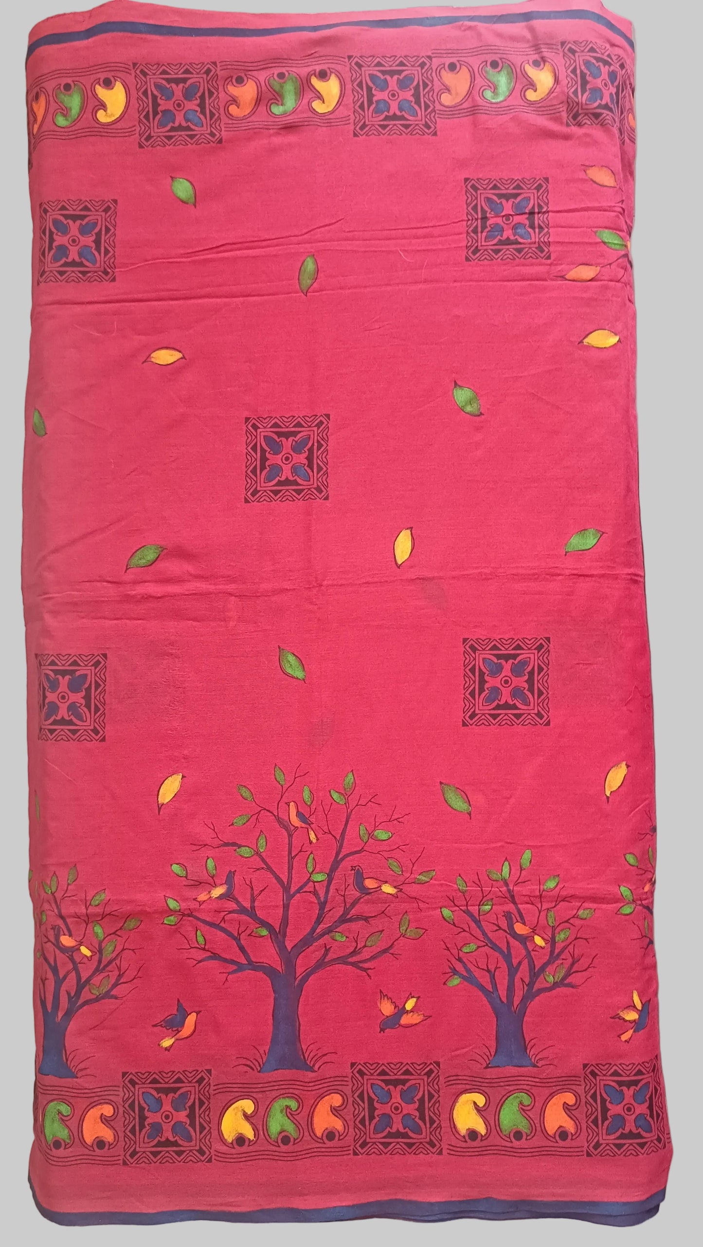 Mulmul Hand Painted Saree - Red
