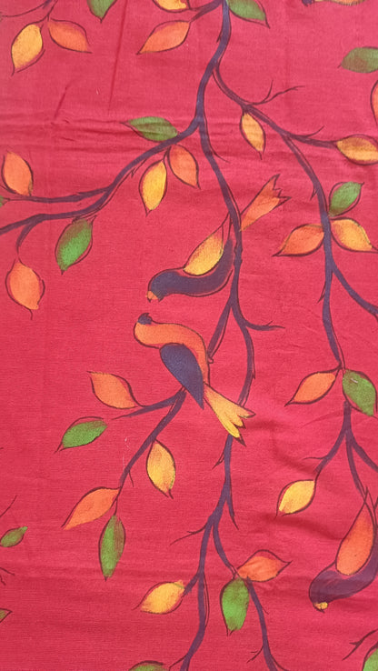 Mulmul Hand Painted Saree - Red