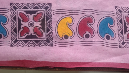 Mulmul Hand Painted Saree - Pink