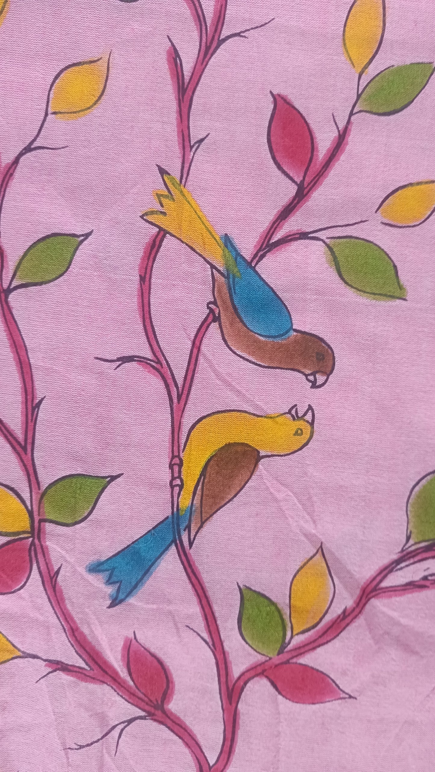 Mulmul Hand Painted Saree - Pink