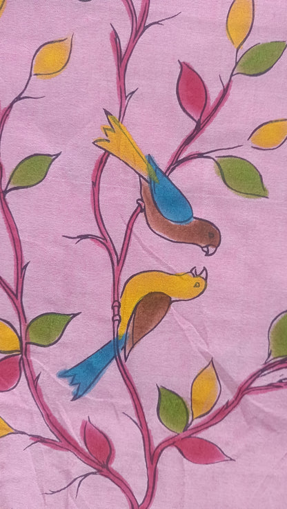 Mulmul Hand Painted Saree - Pink