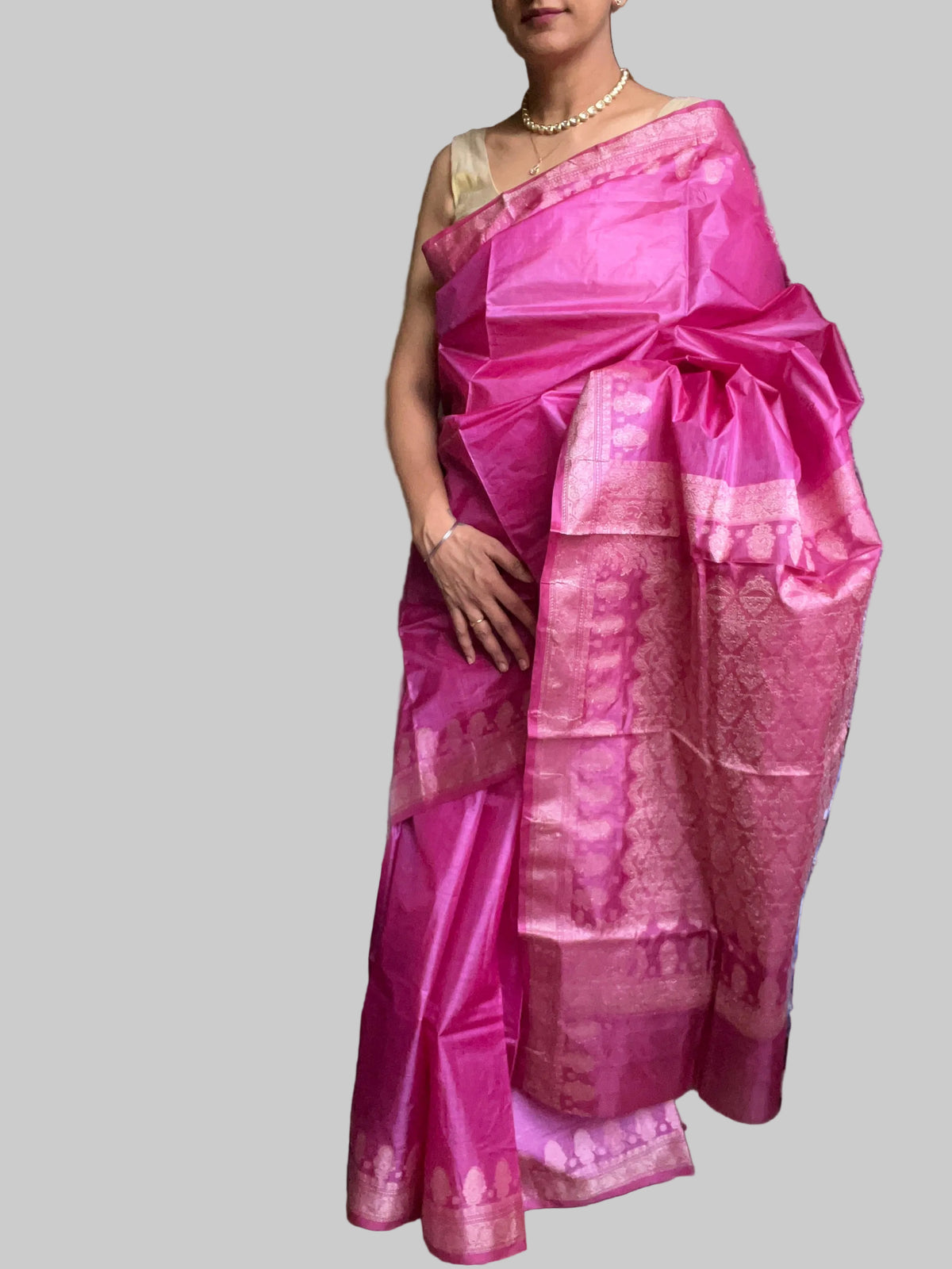 Pure Silk Mill Tussar Saree - Magenta