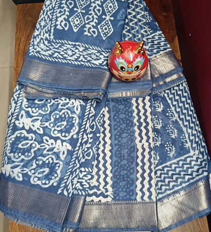 Art Silk Maheshwari Dabu Indigo Print - Liva Fabric