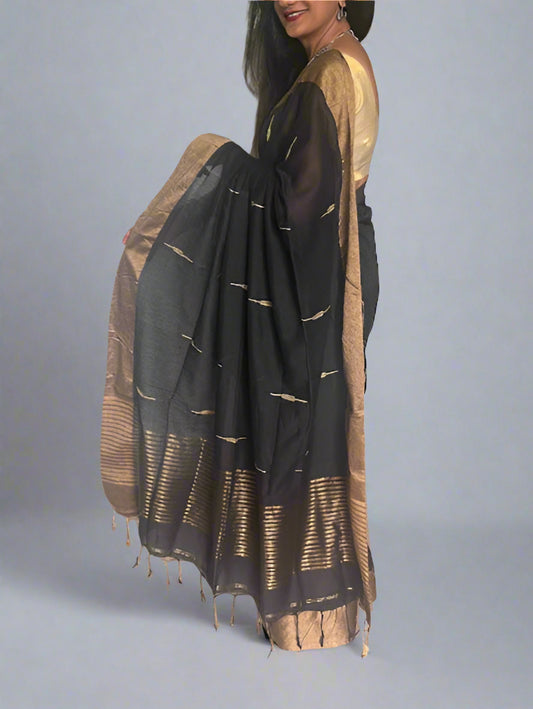 Pure Cotton Handloom Saree with Golden Border