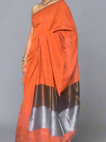 Plain Saree with Multi-Layer Zari Pallu