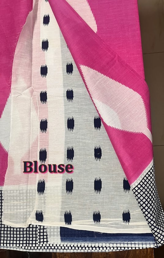 Pure Mulmul Cotton - Hand Block Printed Pink Saree