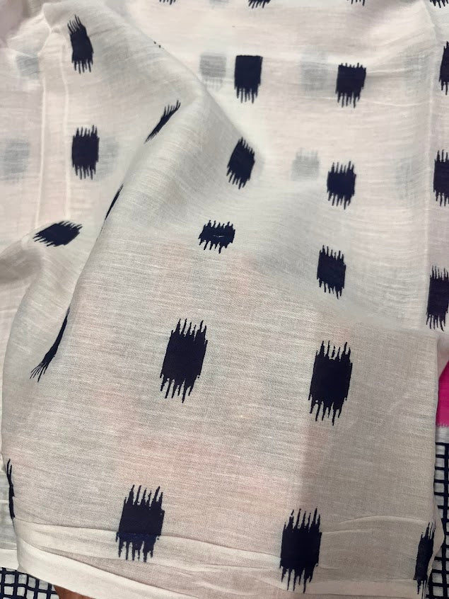 Pure Mulmul Cotton - Hand Block Printed Pink Saree