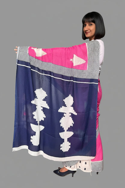 Pure Mulmul Cotton - Hand Block Printed Pink Saree