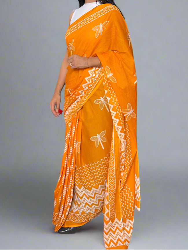 Pure Mulmul Cotton - Hand Block Printed Sarees