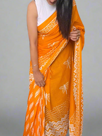 Pure Mulmul Cotton - Hand Block Printed Sarees