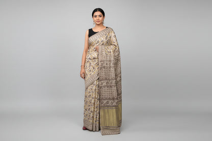 Gajji Silk Lagdi Patta Multani Print Saree - Beige