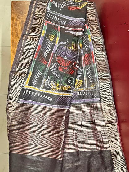 Maheshwari Batik Hand Print Saree - Wine