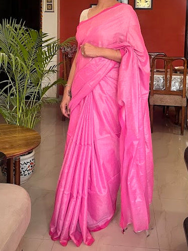 Twinkle Drapes - Pink Cotton Tissue Saree