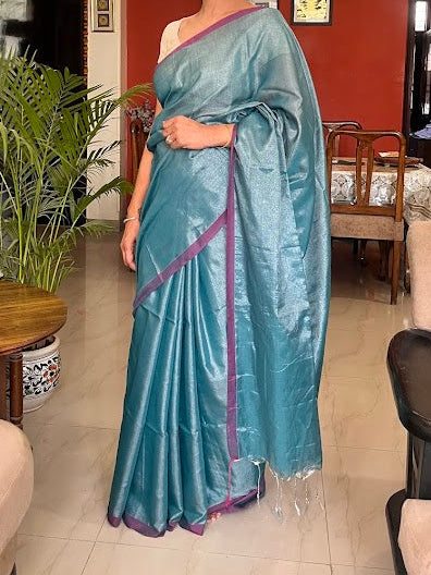 Twinkle Drapes - Blue Cotton Tissue Saree