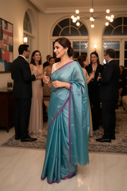 Blue Khadi Tissue Saree