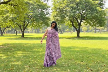 Purple Cotton Jaipur Block Dabu Print Saree
