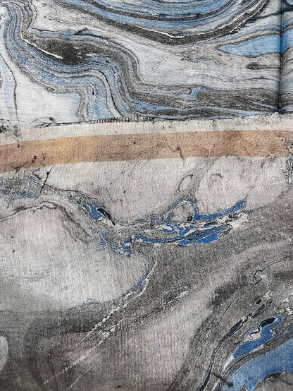 Semi Chanderi Cotton Saree - Marble Print - Blue