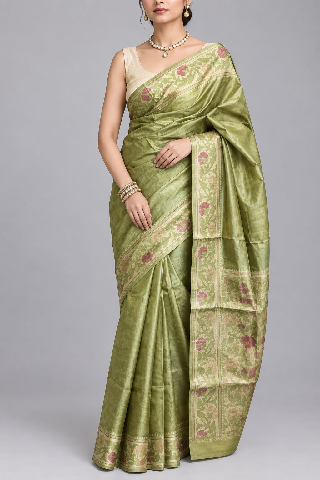 Pure Silk Mill Tussar Saree - Green