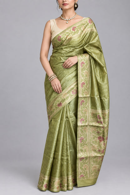 Pure Silk Mill Tussar Saree - Green