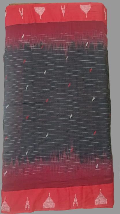 Pure Handloom Saree with Motifs on Pallu - Black