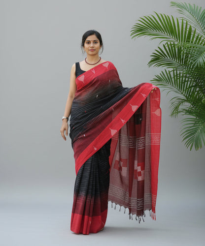 Pure Handloom Saree with Motifs on Pallu - Black