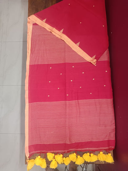 Bengal Cotton Jamdani Booti Saree - Red
